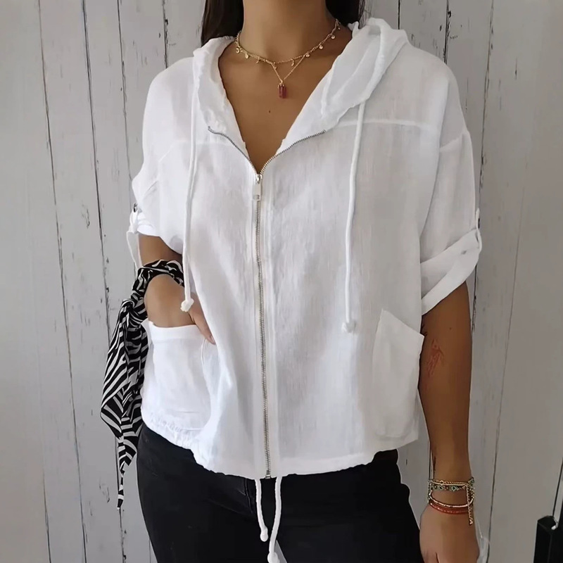 2026 Amazon Cross-Border Exclusive Independent Site Autumn Collection: Zipper Hooded Drawstring Cotton-Linen Long-Sleeve Top, Loose and Casual 2026 Amazon Cross-Border Exclusive Independent Site Autumn Collection: Zipper Hooded Drawstring Cotton-Linen Long-Sleeve Top, Loose and Casual
