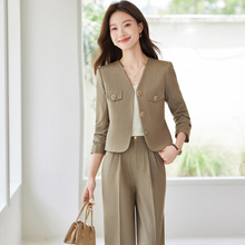 小香风气质西装套装女2025新款显瘦阔腿裤两件套潮V领短款小西装