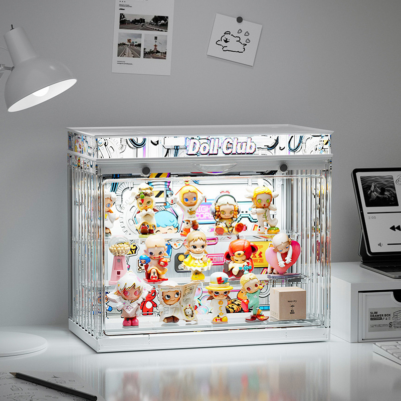 Blind box storage box with magnetic closure and light, acrylic figure storage box, transparent dust-proof display stand for figurines, dolls, and building blocks