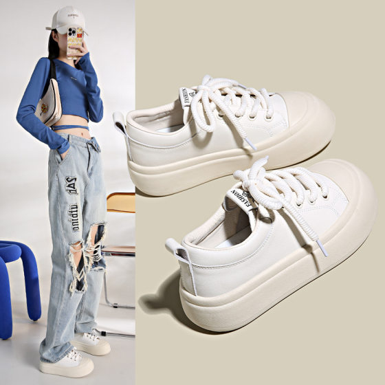 White Shoes Women's 2023 New Fashion Casual Flat Shoes Trendy All-match Student Sneakers White Sports TMY611