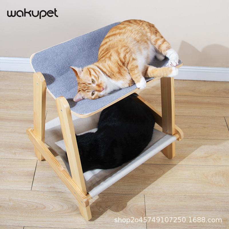 Wakupet 고양이 둥지 2 층 멀티 고양이 애완 동물 둥지 단단한 나무 고양이 해먹 사계절 유니버설 고양이 장난감 고양이 용품