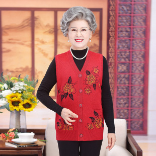Middle-aged and elderly women's knitted waistcoat grandmother's autumn coat 70-year-old woman's vest cardigan mother's waistcoat waistcoat