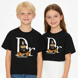 字母DR印花童装T恤男女童潮牌小熊短袖2026夏季新款纯棉上衣