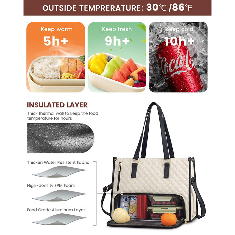 Bolso de almuerzo de mujer bolso de computadora portátil con aislamiento térmico bolso de computadora de gran capacidad