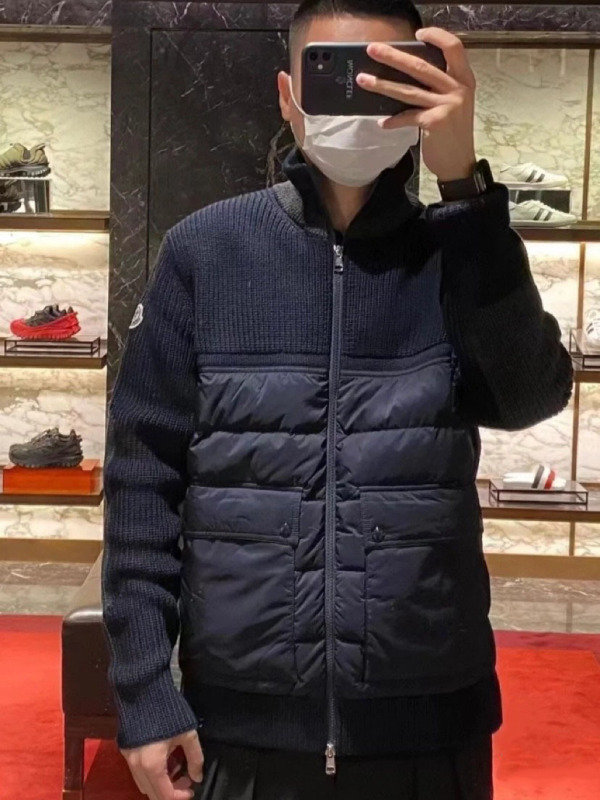 高版本蒙家大口袋羽绒服FW24纯色衔接拉链夹克针织白鸭绒羽绒外套|undefined