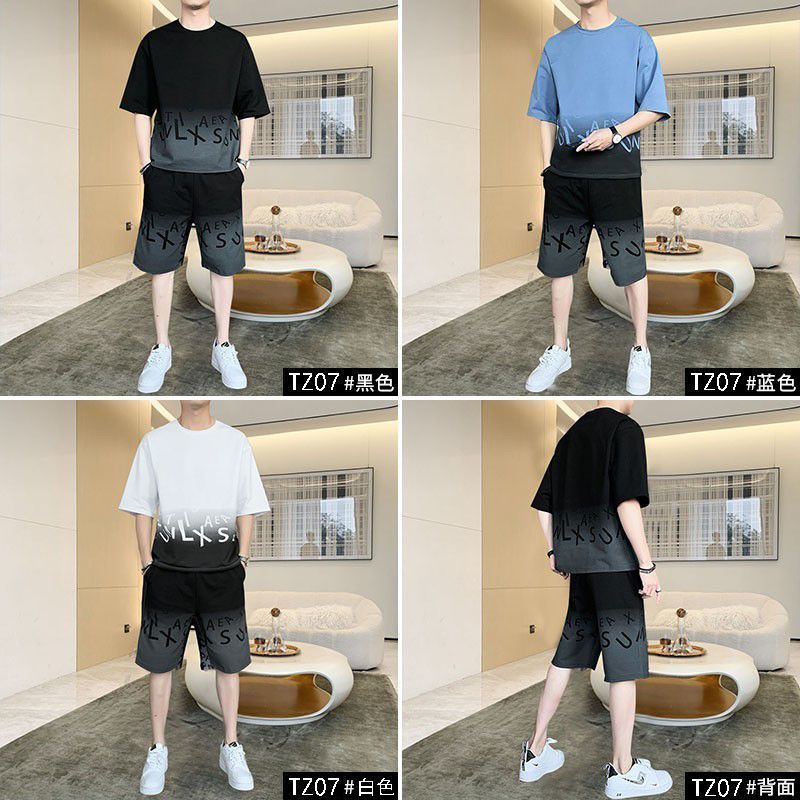 メンズ夏用アイスシルク薄手速乾服、半袖Tシャツ、ショートパンツ、カジュアルスポーツウェア、ハンサムな衣装のセット|undefined