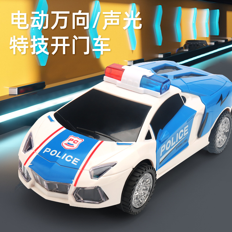 Stunt eléctrico de los niños Puerta Abierta coche de policía universal giratoria música luz policía coche de juguete puesto al por mayor