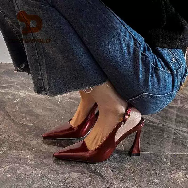 Туфли-лодочки на тонком каблуке DRYWORLD, лакированная кожа, каблук 6.5/9 см, закрытый носок
