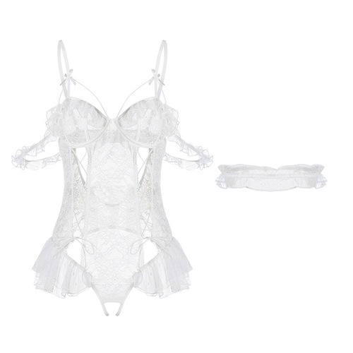 DZ Guiruo sexy lingerie, sexy and tempting, sweet splicing, tulle straps, open-fit, no-take-off one-piece female suit 2390