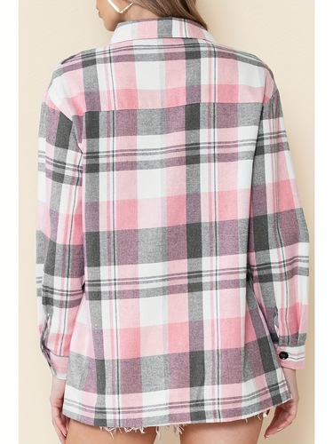 Women's Plaid Shirt Polyester Long Sleeve Cross-border Dropshipping