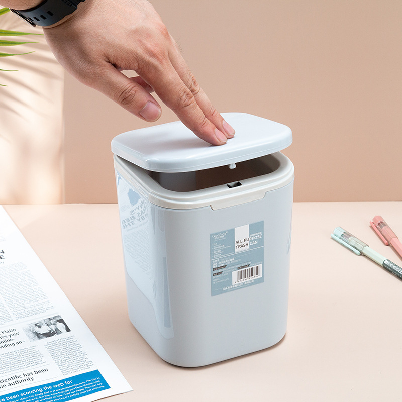 Desktop Mini Cute Trash Can with Lid Office Home Push-Type Simple Scandinavian Style Student Paper Basket Storage