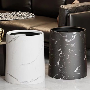 Household Large Trash Bin Office Living Room Bedroom Bathroom Toilet Kitchen Imitation Marble Double Layer Trash Bin