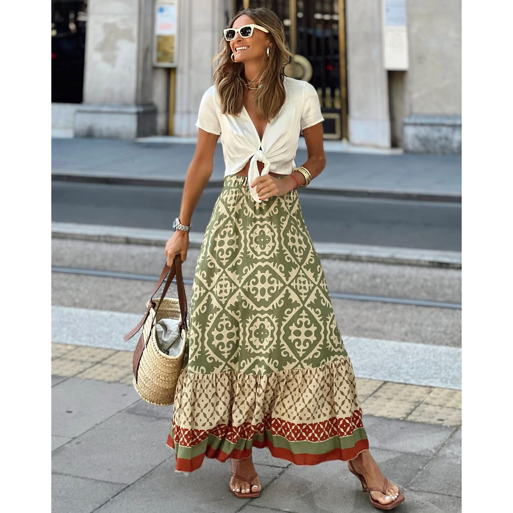 Summer Spring Classic Style British Style Geometric Polyester Maxi Long Dress Skirts display picture 4