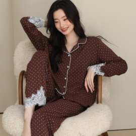 春秋新款爽棉拉架女长袖长裤开衫睡衣时尚休闲女家居服