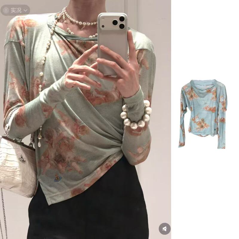 Vivi* Correct Version Yb Open Hem T-Shirt with Irregular Cute and Fun Angel Print Vivi* Correct Version Yb Open Hem T-Shirt with Irregular Cute and Fun Angel Print