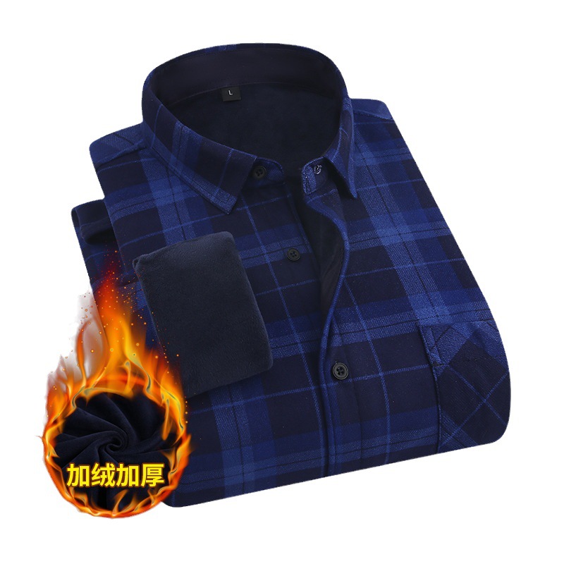 Otoño e Invierno nuevos hombres camisa de tela escocesa forrada de lana engrosada camisa caliente de los hombres de negocios casual ropa de abrigo rojo grande al por mayor