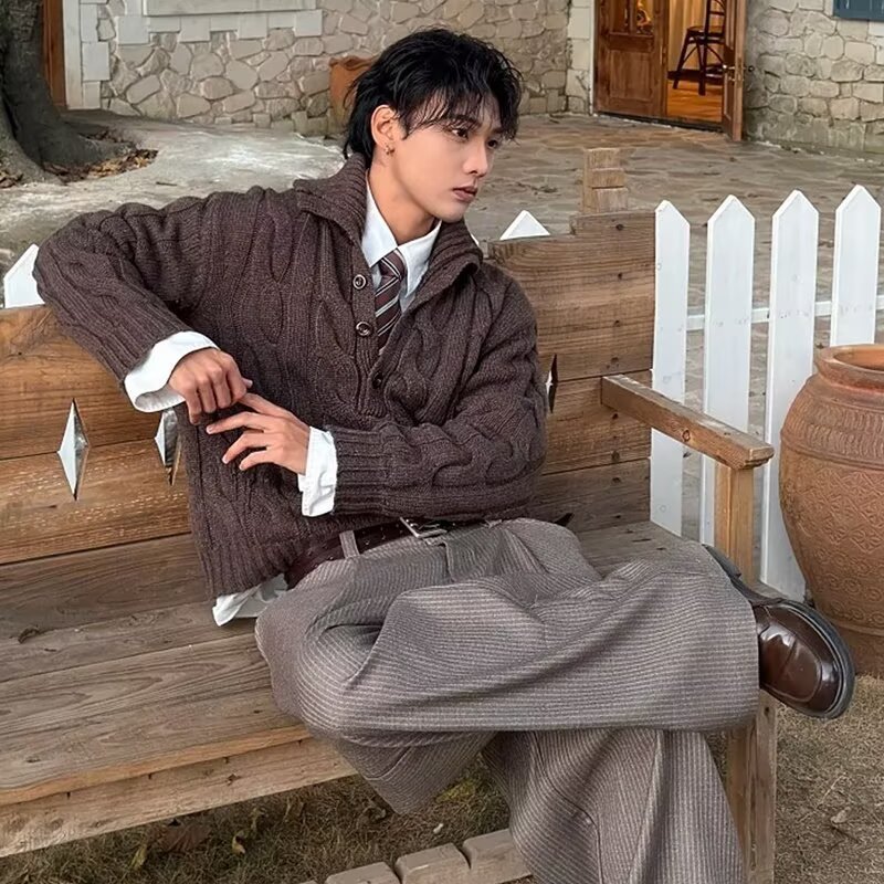 Men's Cable Knit Sweater Chunky Embossed Texture Pullover Jumper_voghion.com