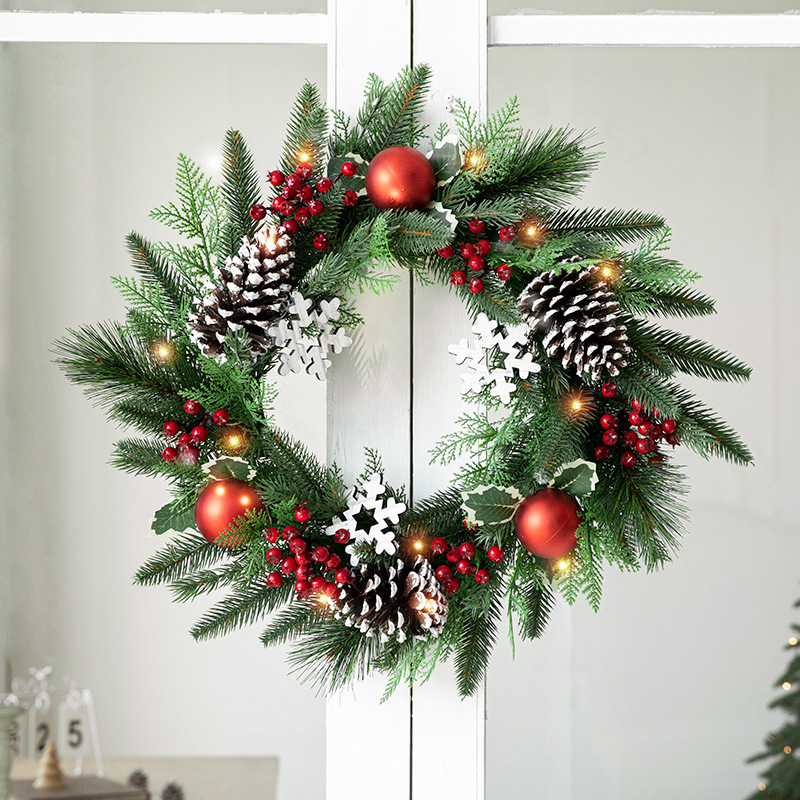 Cruz-frontera nueva guirnalda de Navidad puerta colgante 40CM Navidad PE mezclado hoja copo de nieve decoración guirnalda colgante decoración escena diseño