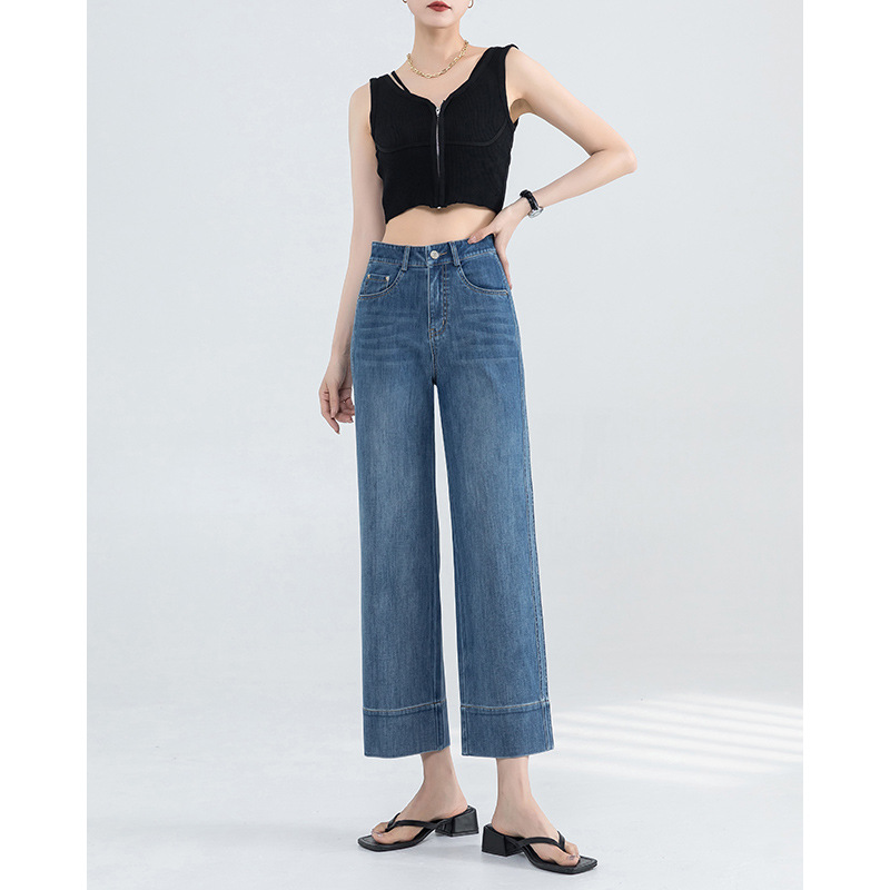 French-Style Women's Jeans 2026 Summer Thin High-Waisted Petite Drapey Straight-Leg Cropped Pants