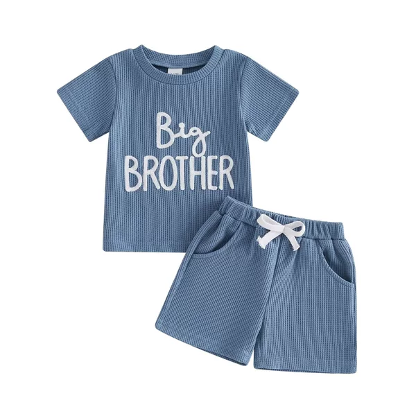 Korean Style New Set of Waffle Fabric Letter Embroidered Children's Short-Sleeved Shorts Breathable and Soft Set