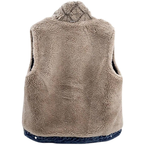 Lamb Wool Denim Cotton Jacket Vest for Women Autumn and Winter Thicken Fleece Short Sleeveless Warm Cotton Backless Top Upper Clothing