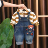 Spring overall for boys for leisure, trousers for early age, cartoon autumn thermal underwear, clothing, set, 0-5 years, western style