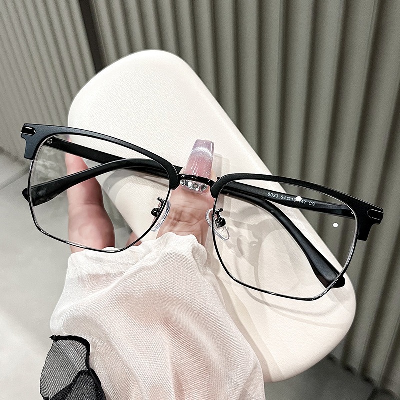 Tr90 marco negro de plata de gafas de miopía para hombres con medio marco de grados de gran cara anti-luz azul marco de gafas metálicas