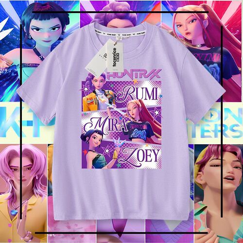Kpop Demon Hunters Group Children's Internet celebrity short-sleeved t-shirt Girls 'Western-style blouse Big children's loose small shirt Girls' summer dress