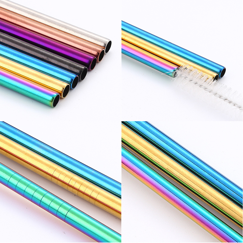 Directo de fábrica de acero inoxidable 304 conjunto de paja transfronteriza de color metal paja bebida leche té café paja