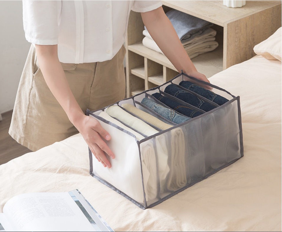 Ropa pantalones malla caja de almacenamiento de tela armario cajón caja de almacenamiento ropa interior jeans caja de almacenamiento