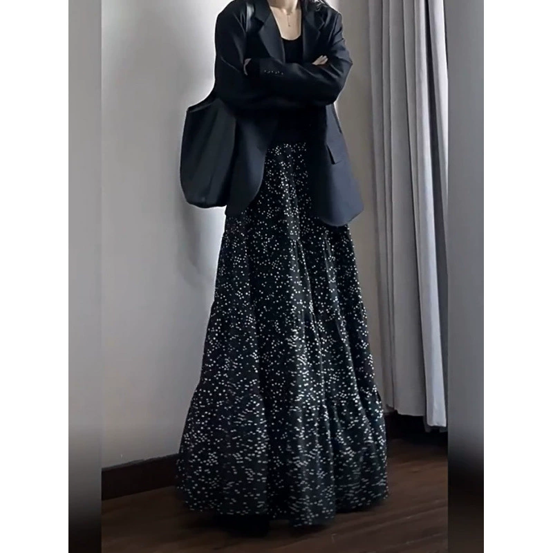 Юбка-зонтик трапециевидной формы, закрывающая бедра, с большим подолом и длинной юбкой, весенняя тонкая ретро-юбка с высокой талией больших размеров 2025