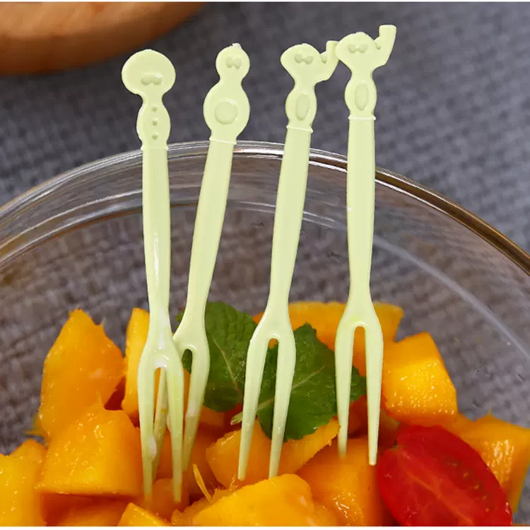 塑料水果叉一次性餐具家用沙拉叉子水果二齿叉子月饼点心叉水果叉