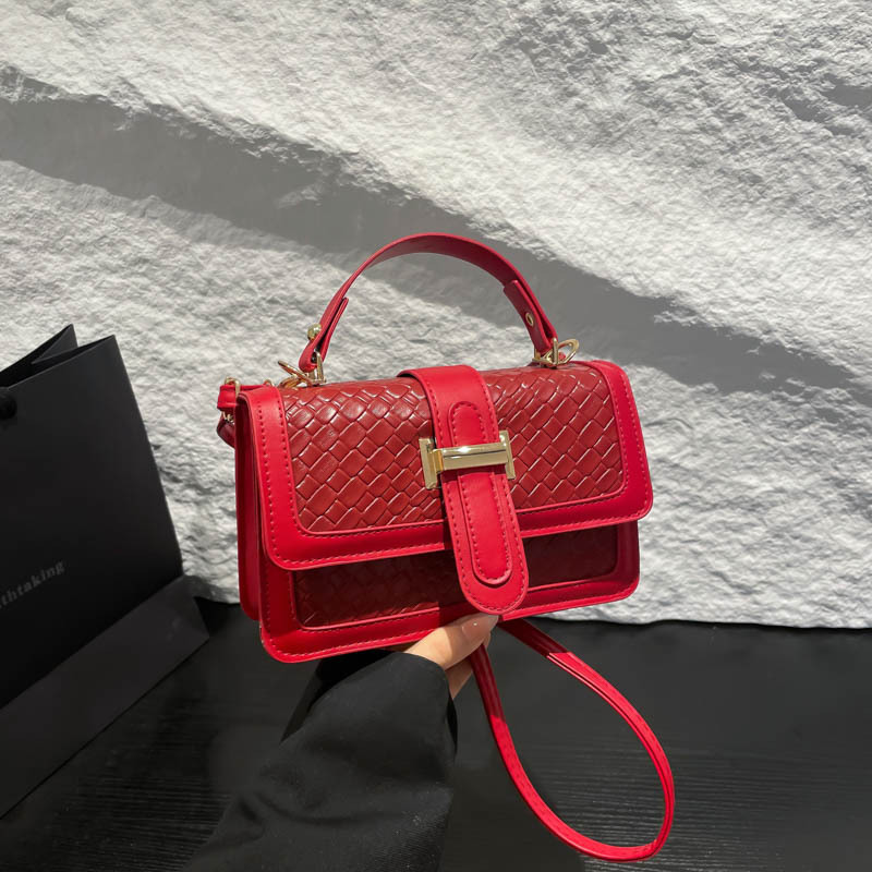 Tejido color sólido 2025 simple combinación de colores moda compras casual retro calle mensajero bolso cuadrado pequeño de un solo hombro