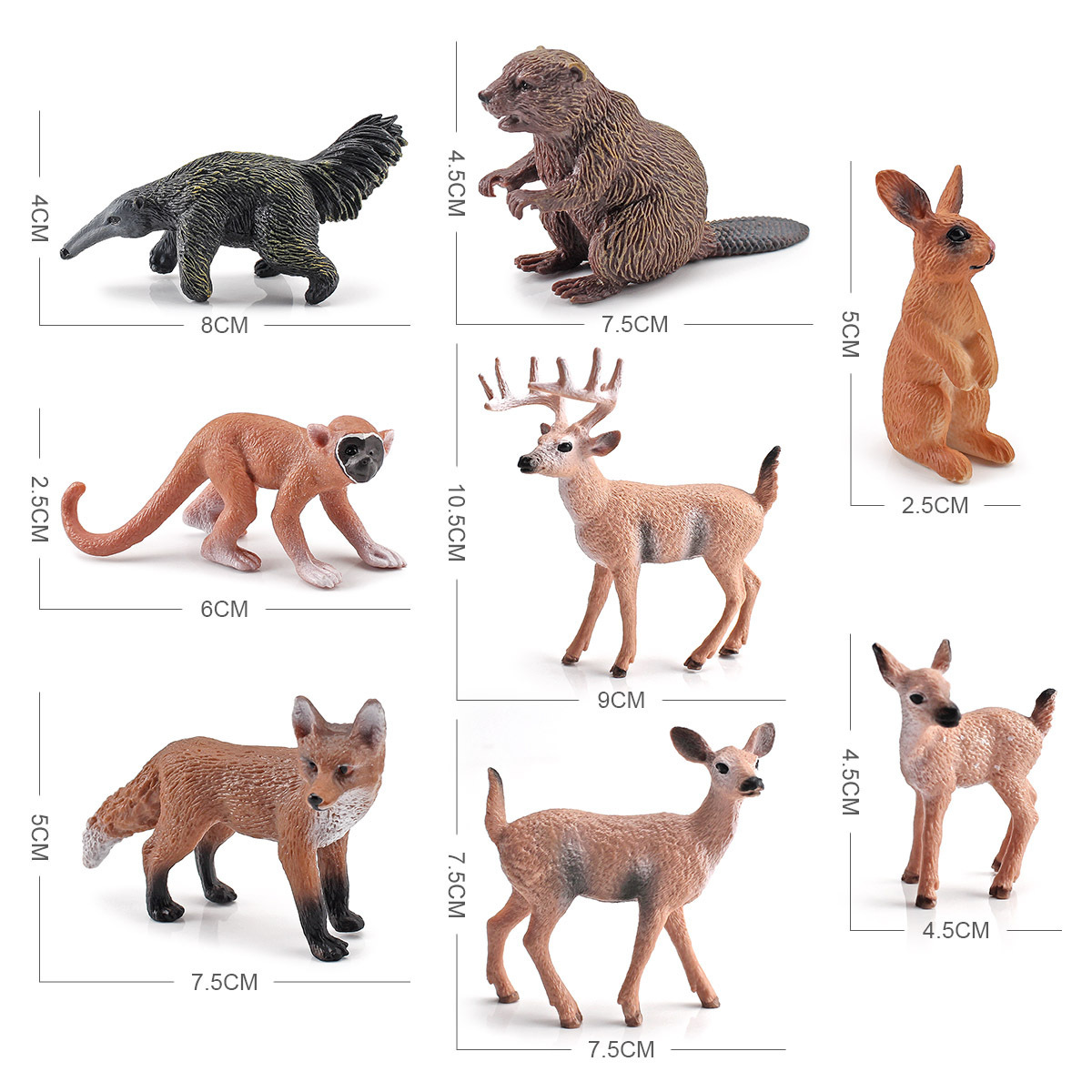 Exportación transfronteriza simulación bosque animal modelo Castor oso Oso Hormiguero Ardilla Mono conejo Zorro cola blanca ciervos adornos
