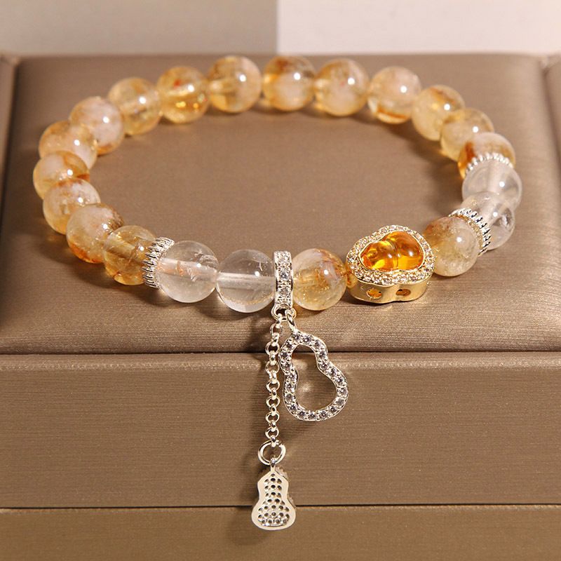 Pulsera de cristal de torre amarilla natural para mujer, lujo ligero, nicho, exquisito colgante de calabaza de todo fósforo, pulsera de cristal, joyería de mano de alta calidad