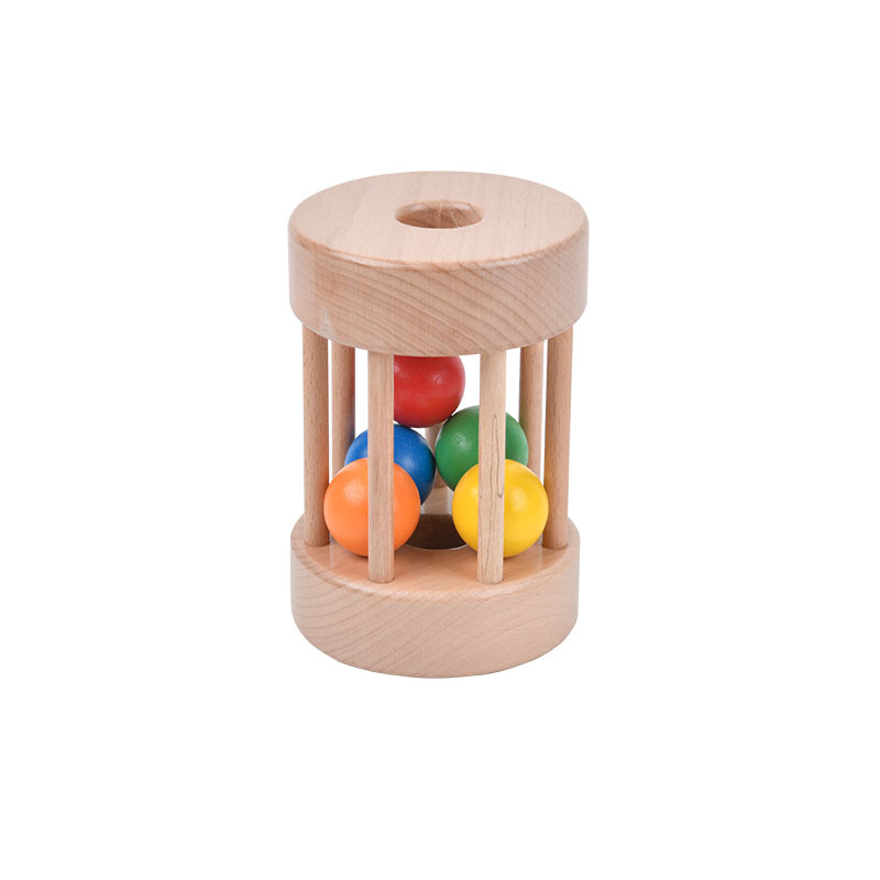 Montessori Wooden Rolling Drum Baby Early Education Educational Toy Infant Learning Crawling Sensory Training Wooden Matching Blocks