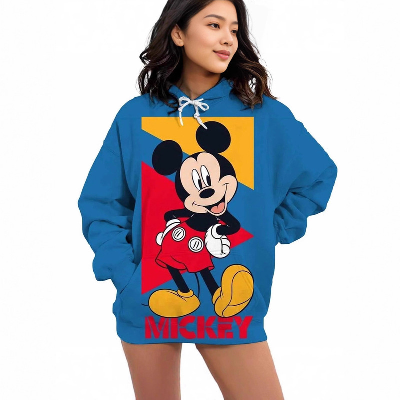 Mickey and Minnie Stitch Printed Long-Sleeved Hooded Sweatshirt Casual Cute Personalized Long-Sleeved Sweatshirt