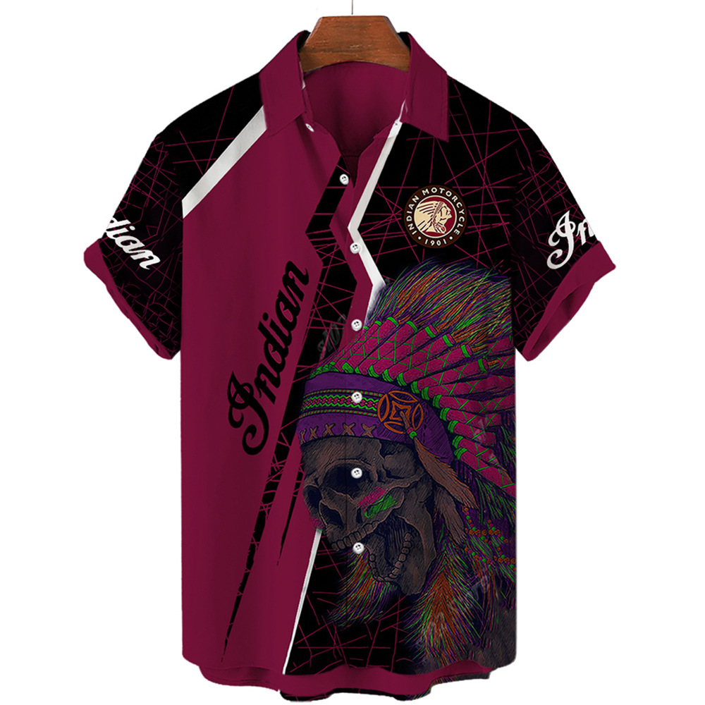 Camisa transfronteriza de manga corta para hombre, bomba de cuatro lados, carretera 66, camisa impresa digital 3D, patrón de rayas de fábrica de origen