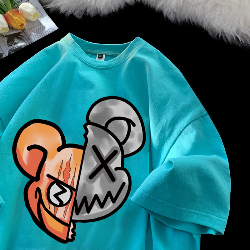 Camiseta de manga corta de estilo americano para mujer 2023 nuevo diseño de nicho pareja superior verano perezoso juventud media manga