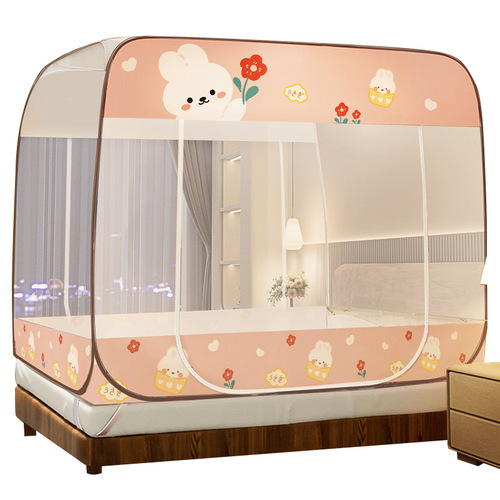 Installation-free yurt mosquito net 1.5m anti-fall children's square top zipper encrypted 1.8m folding wire anti-mosquito net