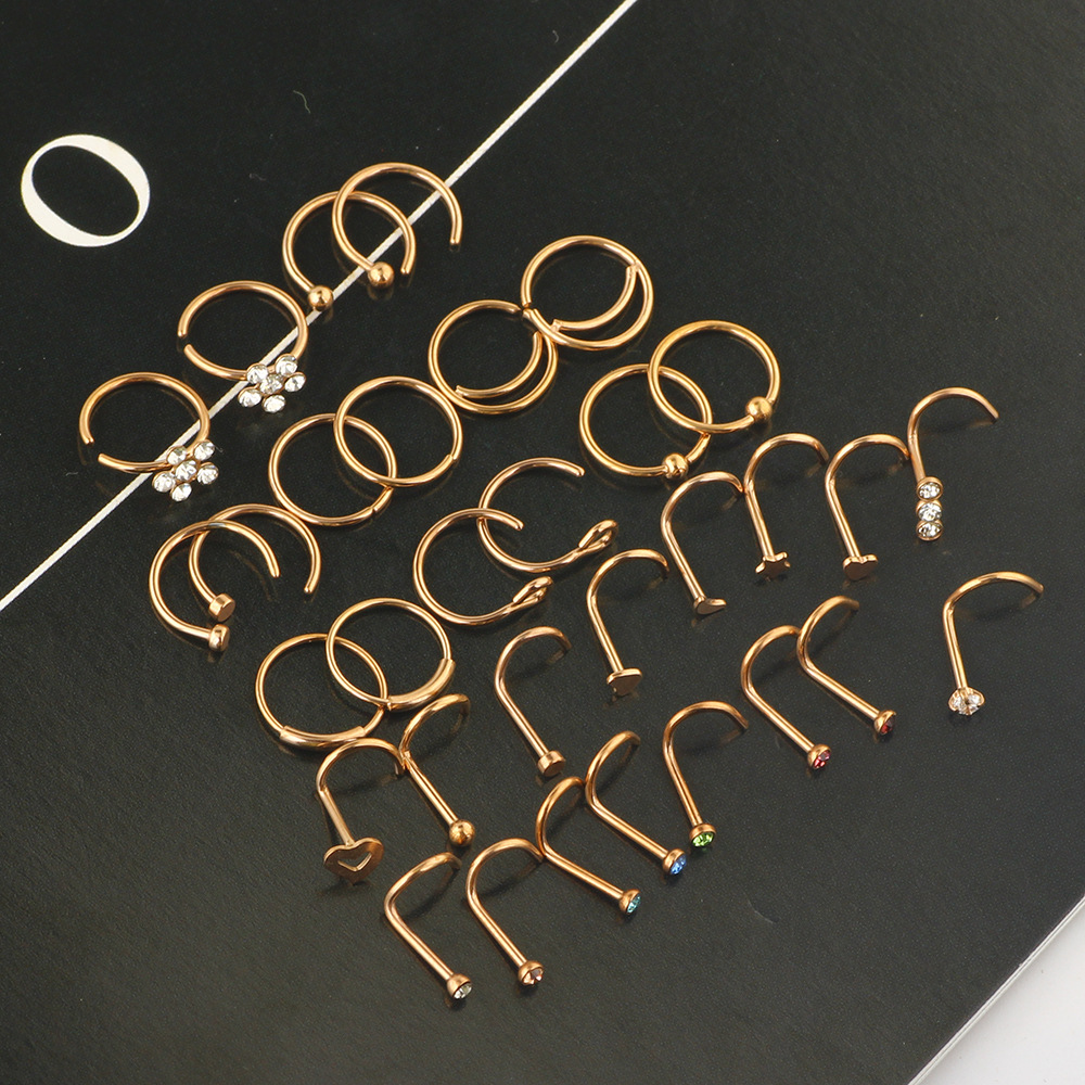 Amazon New Combination Nose Nail Nose Ring Set Stainless Steel Geometric Body Piercing Jewelry detail image 10