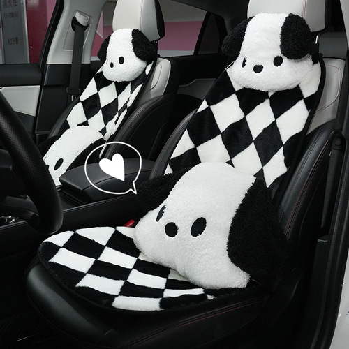 Car Seat Cushion Checkerboard Checkerboard Autumn and Winter Plush Car Mat Warm Anti-Slip Car Seat Simple Black and White Diamond Seat Cushion Single Piece