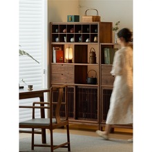 洪林坊新中式博古架纯实木茶室高端北美黑胡桃木多宝阁展示柜阳台