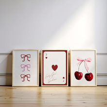 时尚红色樱桃蝴蝶结幸运数字7卧室客厅挂画帆布画装饰画芯无框