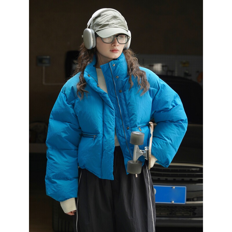 Lu Fu Winter New Japanese Style Casual Plaid Texture Stand Collar down Jacket Loose Silhouette 90 Duck down Short Outwear for Women Lu Fu Winter New Japanese Style Casual Plaid Texture Stand Collar down Jacket Loose Silhouette 90 Duck down Short Outwear for Women