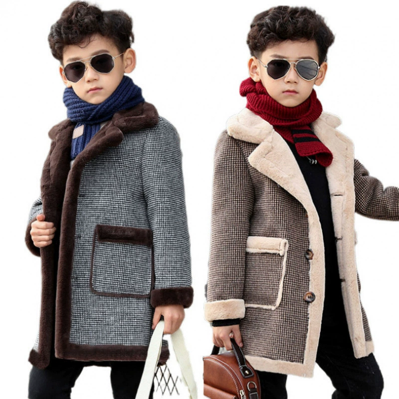 Мальчик шерстяное пальто средней и длинной 2023 осень и зима новая корейская версия