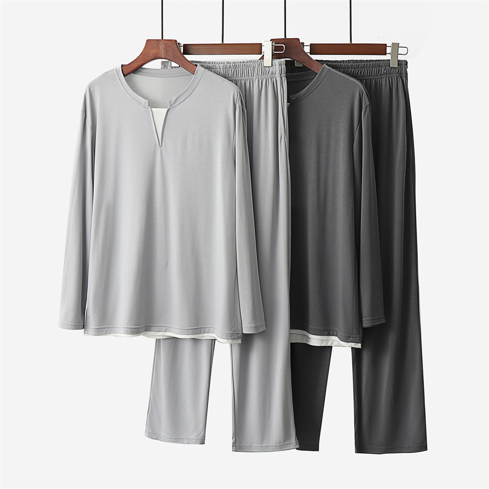 Spring and summer cool men's pajamas long sleeve trousers suit sets of pajamas home clothes autumn clothes wholesale coconut oil Yoko silk