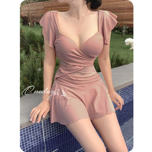 2024 New Swimsuit Women's One-piece Cover Belly Slimming Hot Spring Sexy Internet Celebrity Style Swimsuit Wholesale