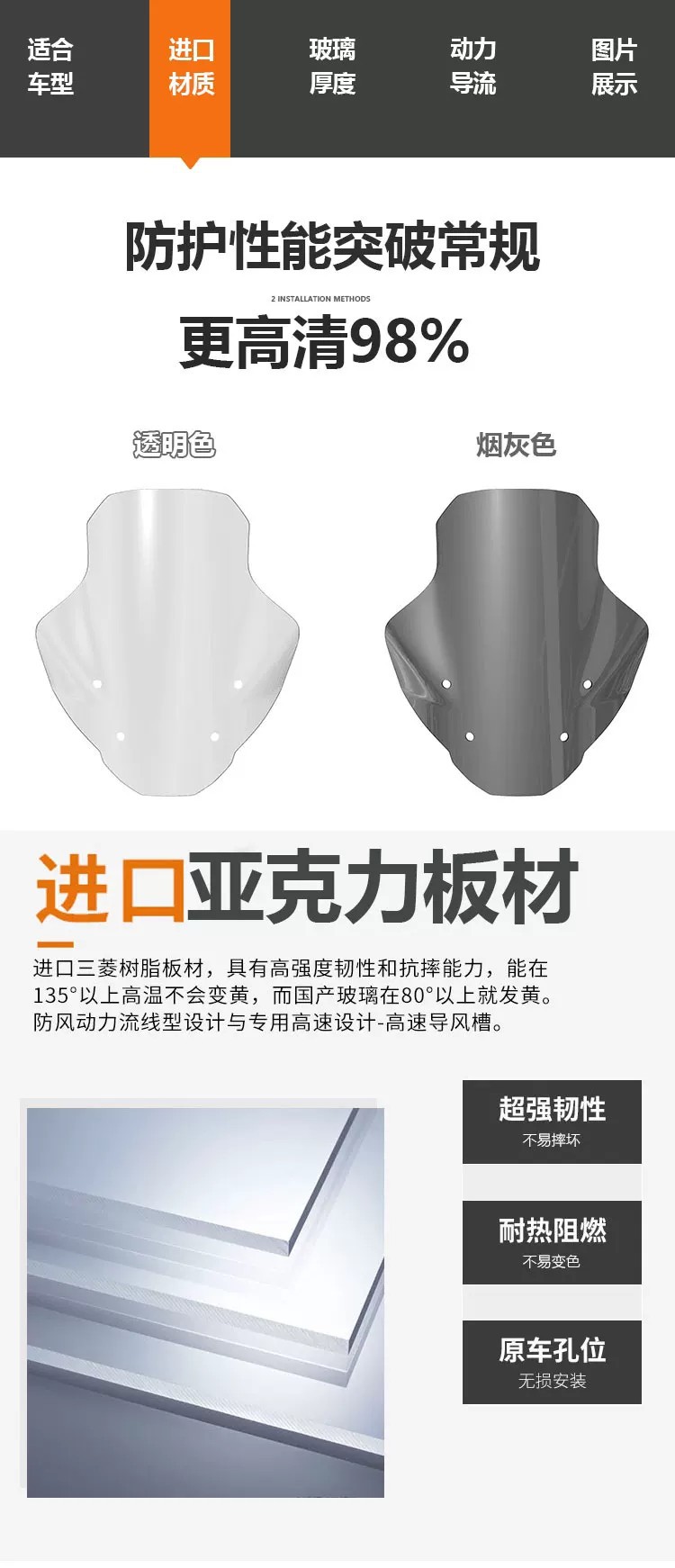 Suitable for Haojue UFR150 front windshield modification to GV model, with increased height and width, transparent windscreen rain shield accessories