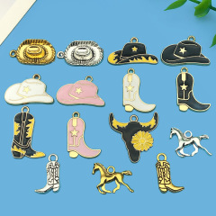混30個ドリップオイルレトロピンク/ブラック西部デニムブーツ帽子牛ヘッドペンダントDIYアクセサリーアクセサリーアクセサリー